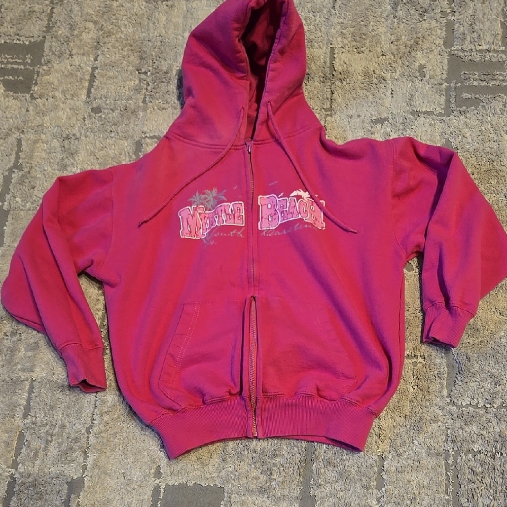 Pink Zip-Up Hoodie with Hood and Graphic